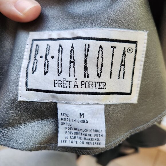 Vintage Y2K BB Dakota Faux Leather Jacket Silver Gray Belted Waist Womens Medium - Picture 2 of 7